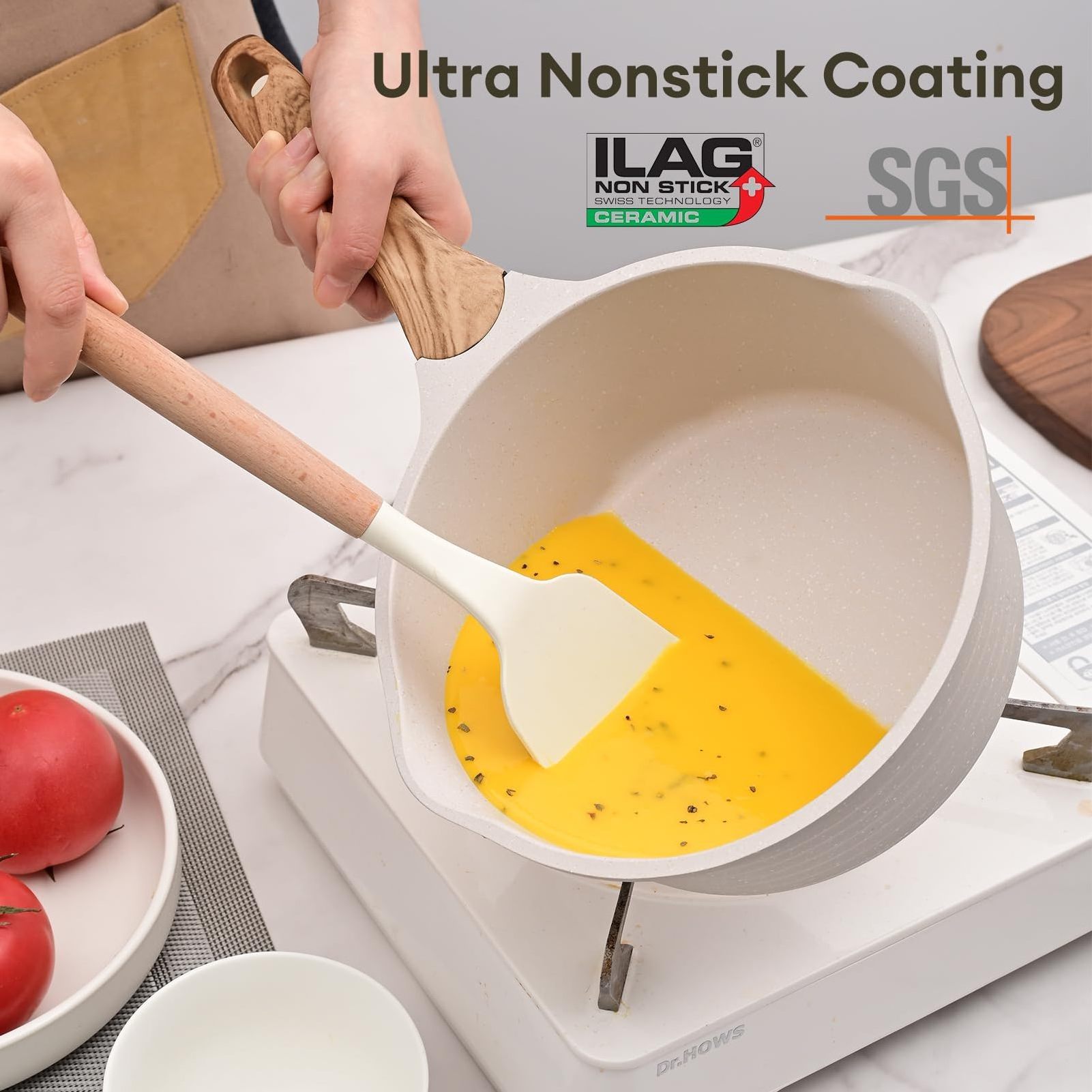 In Stock Non Stick Cookware Nonstick Milk Pot Small Pots 1.5 Quart 2 Quart 2.5 Quart Aluminum Sauce Pan with Wooden Handle