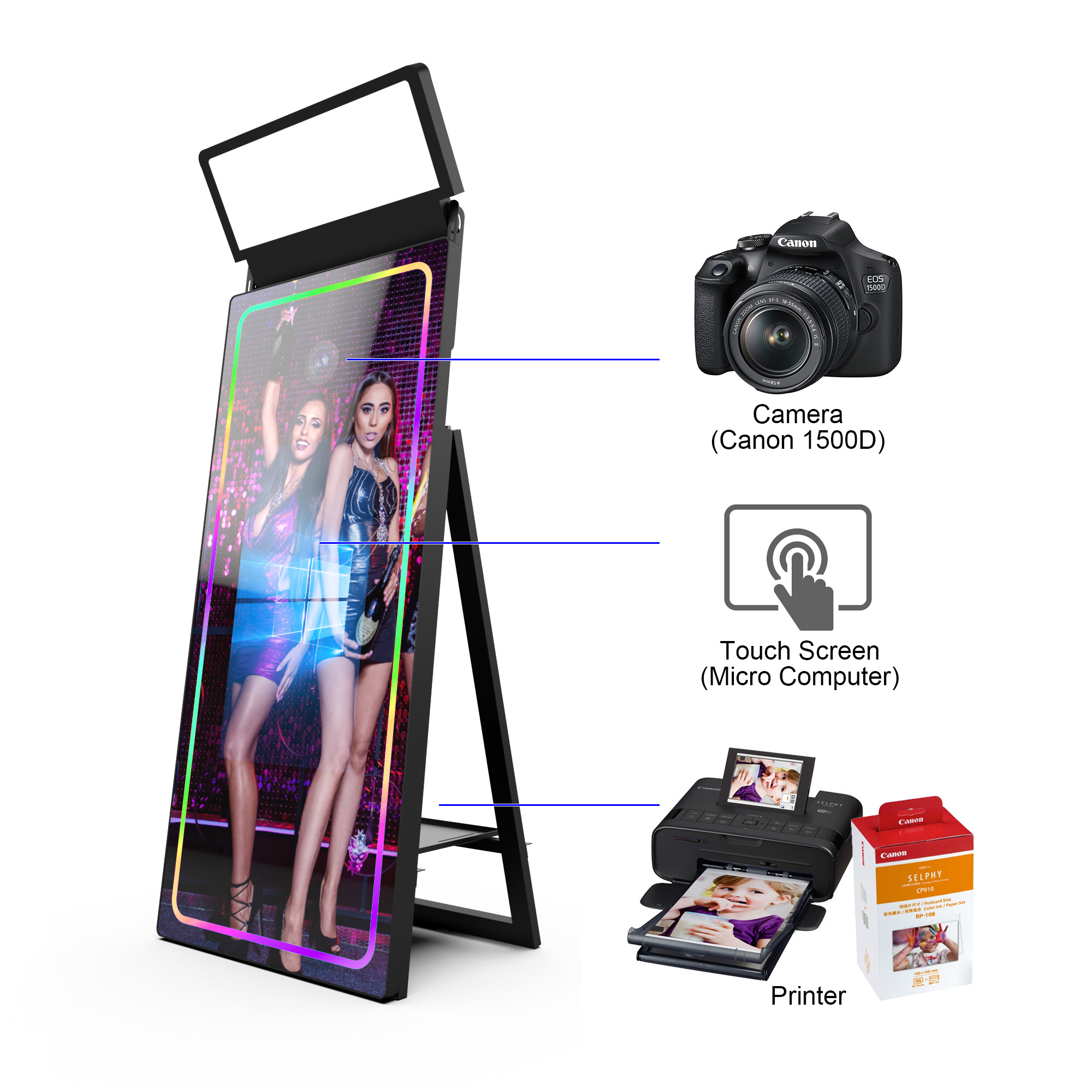 Full Set With Thermal And Camera Magic Mirror Booth With Led Frame Photo Booth