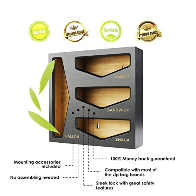 kitchen bamboo black white brown plastic ziplock bag  ziplock storage organizer for drawer