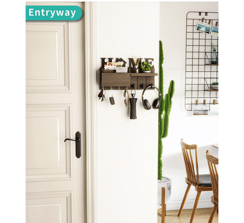 wooden Entryway Hallway Living Room Key Holder Decor Key Organizer Shelf Mail and Key Hanger with Hook and Hat Coat Rack