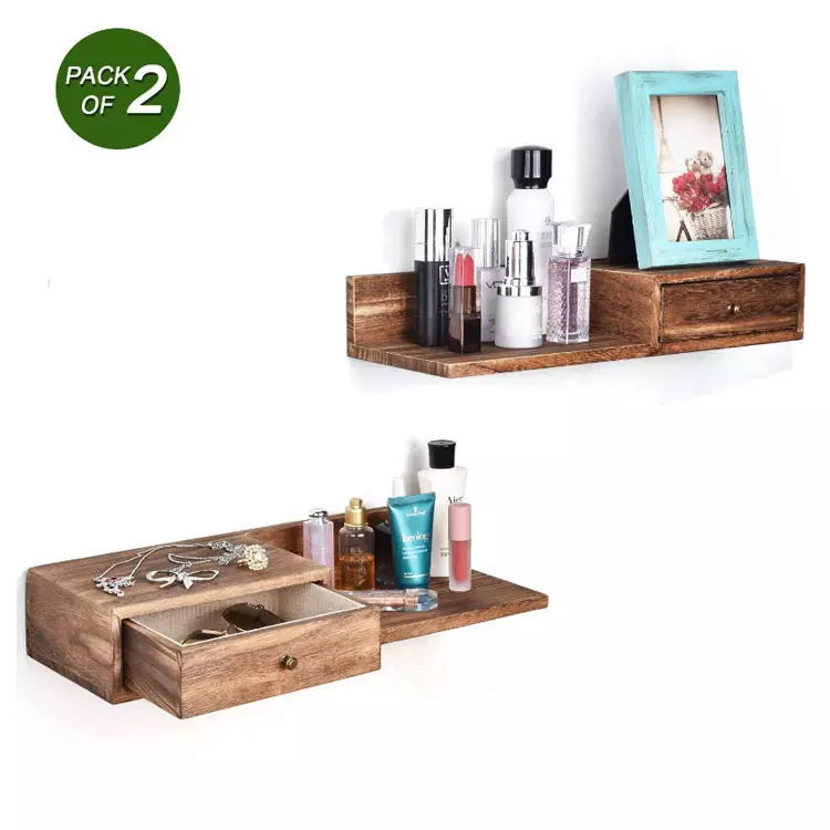 Custom Modern Rectangle Show Multipurpose Floating Shelves Wood Wall Wooden Wall Shelf with drawer