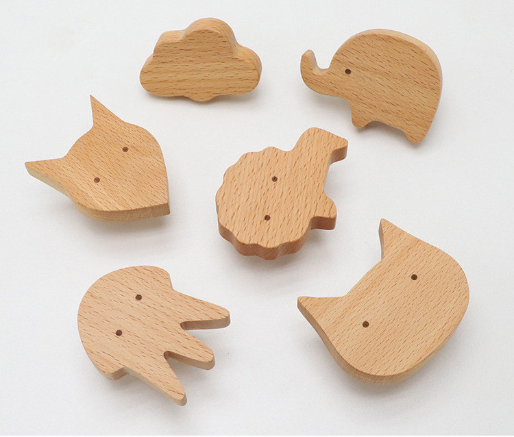 Farmhouse rustic kids decor cute animal wood wall hooks decorative wall hanging hooks for hanging coat hat bag backpack towel