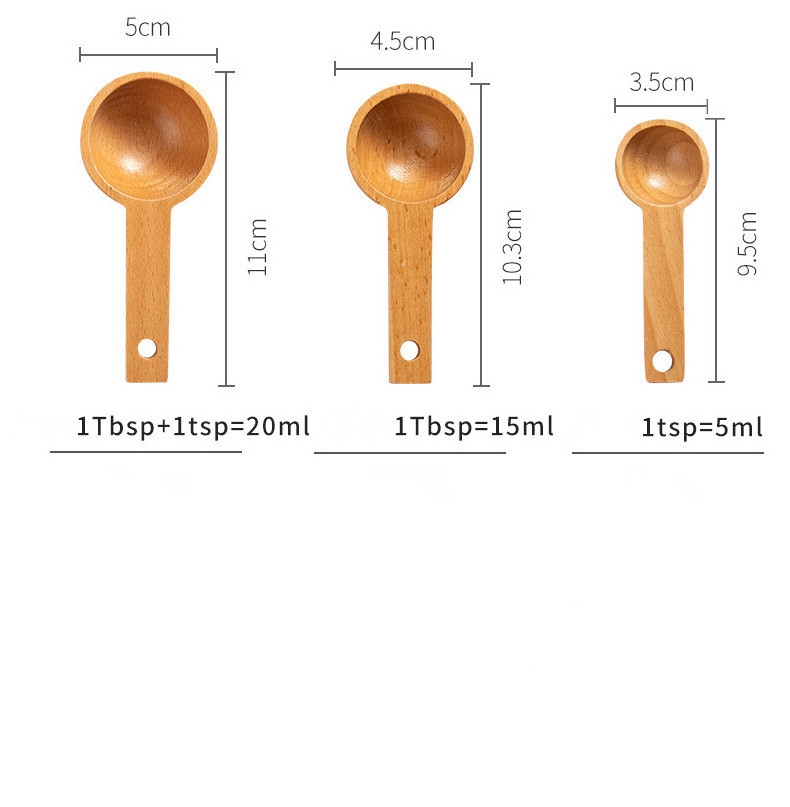 wood short scoop 5ml 10ml  15ml 20ml 45ml 65ml coffee tea measuring milk powder wooden measuring  scoop