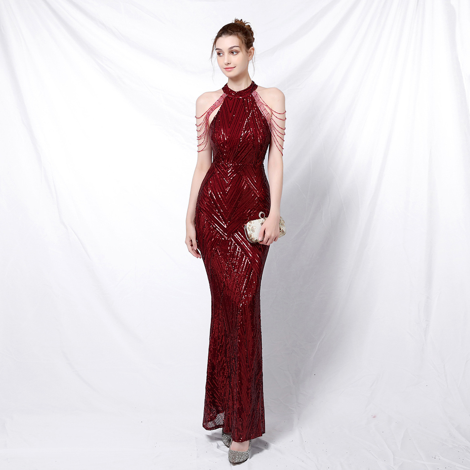 Wholesale Gold Sequin Mermaid Evening Dresses Sleeveless China Decoration Party Prom Dress For Women