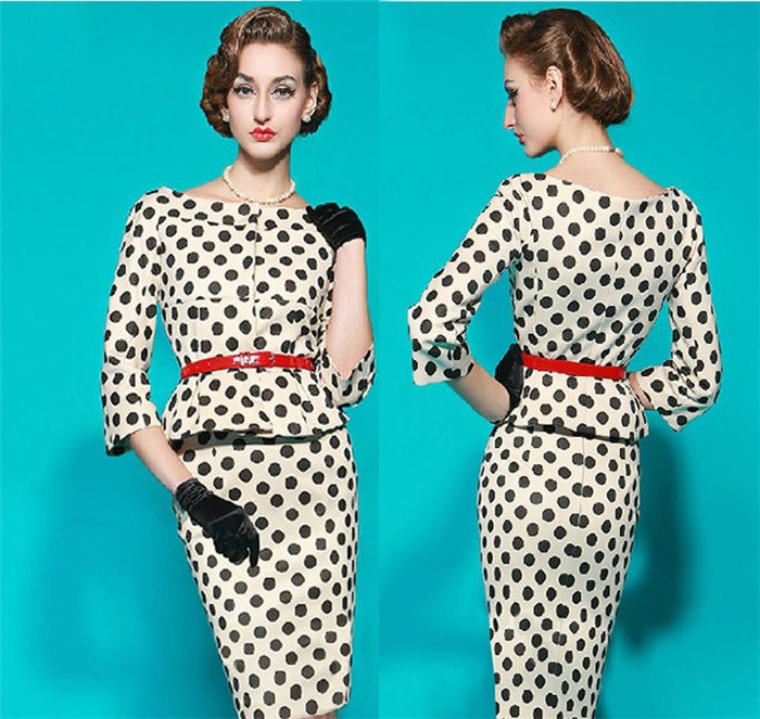 Autumn New Fashion Women Slim Cotton blended Party Office OL Polka Dot Dress White A904