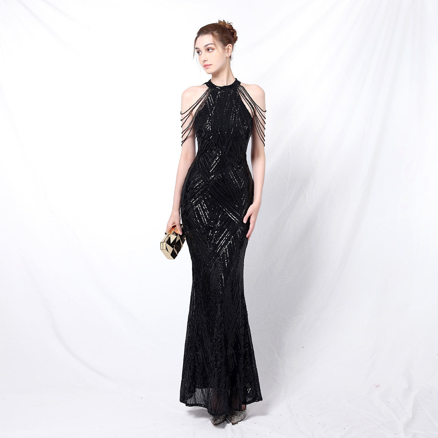 Wholesale Gold Sequin Mermaid Evening Dresses Sleeveless China Decoration Party Prom Dress For Women