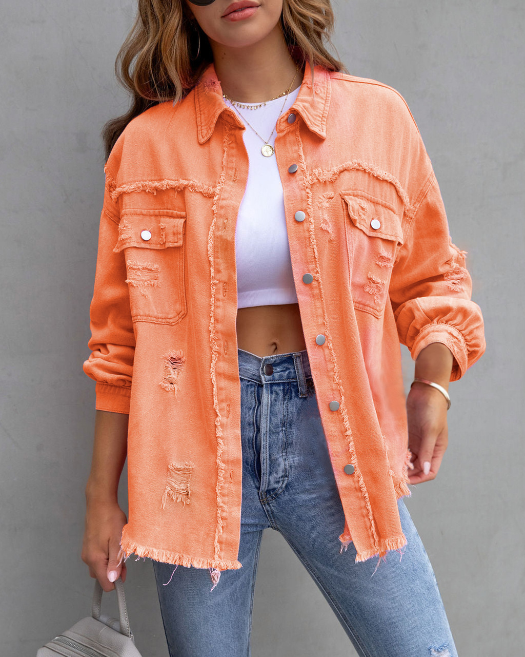 Latest Ripped Yellow Camping Hiking Wear Colorful Casual Denim Jacket Wholesale Jackets For Ladies 2024