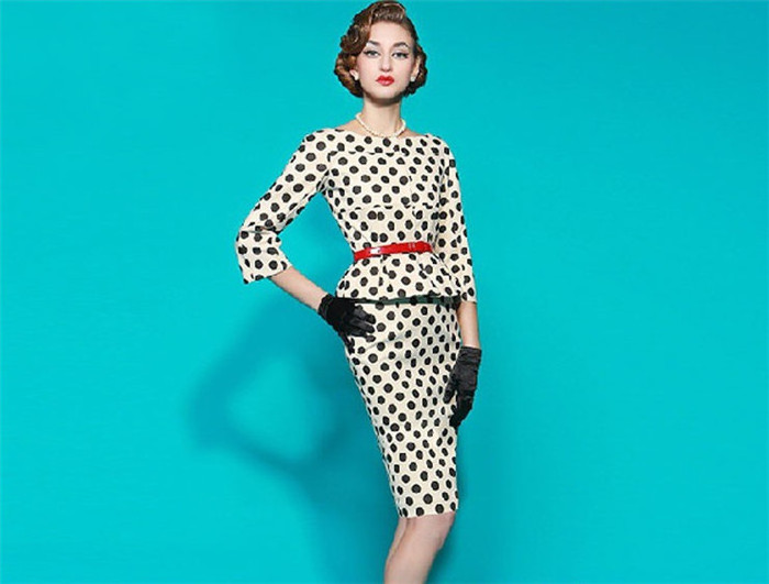 Autumn New Fashion Women Slim Cotton blended Party Office OL Polka Dot Dress White A904