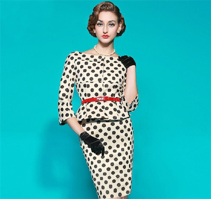 Autumn New Fashion Women Slim Cotton blended Party Office OL Polka Dot Dress White A904