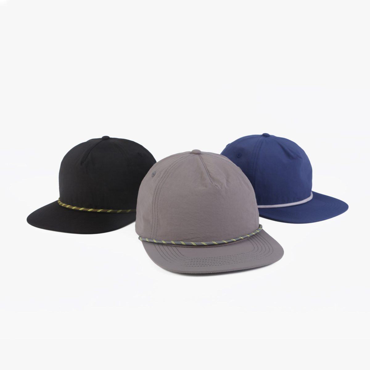 Wholesale Custom Logo Water Proof 5 Panel Camper Hat with Rope Hat Nylon Snapback Cap