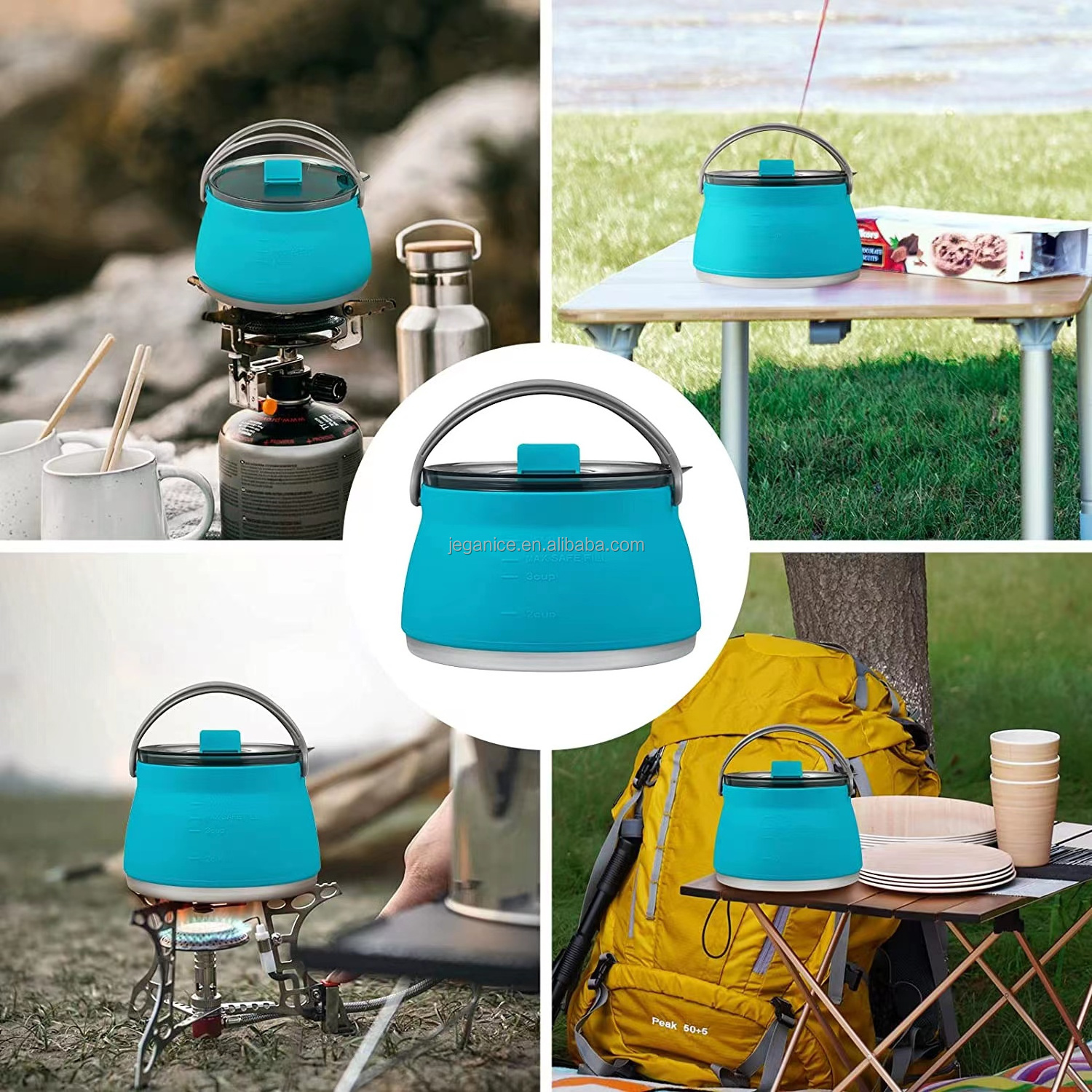 Open Fire Portable coffee tea Camping Silicone Collapsible Travel Kettle