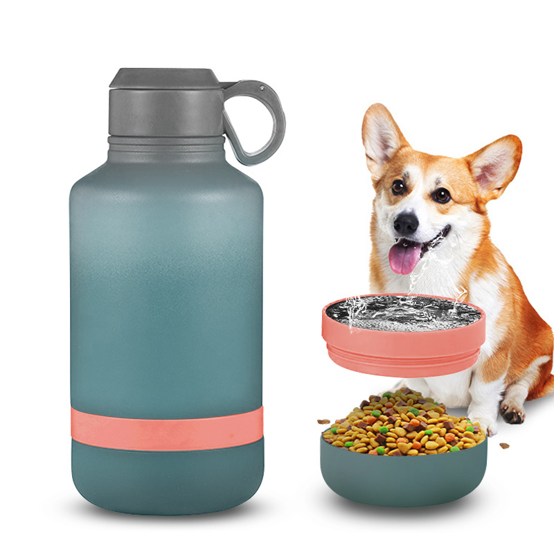 2023 2in 1 40oz  Portable Dog Water Bottle Dog Bowls Stainless Steel Insulated outdoor Travel food and drinking feeder