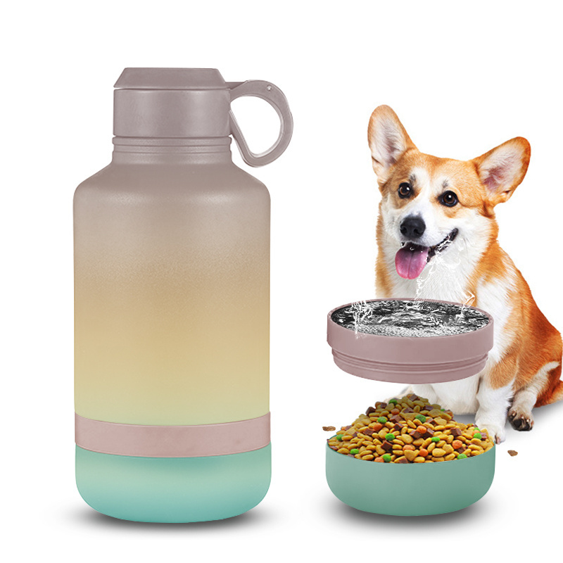 2023 2in 1 40oz  Portable Dog Water Bottle Dog Bowls Stainless Steel Insulated outdoor Travel food and drinking feeder