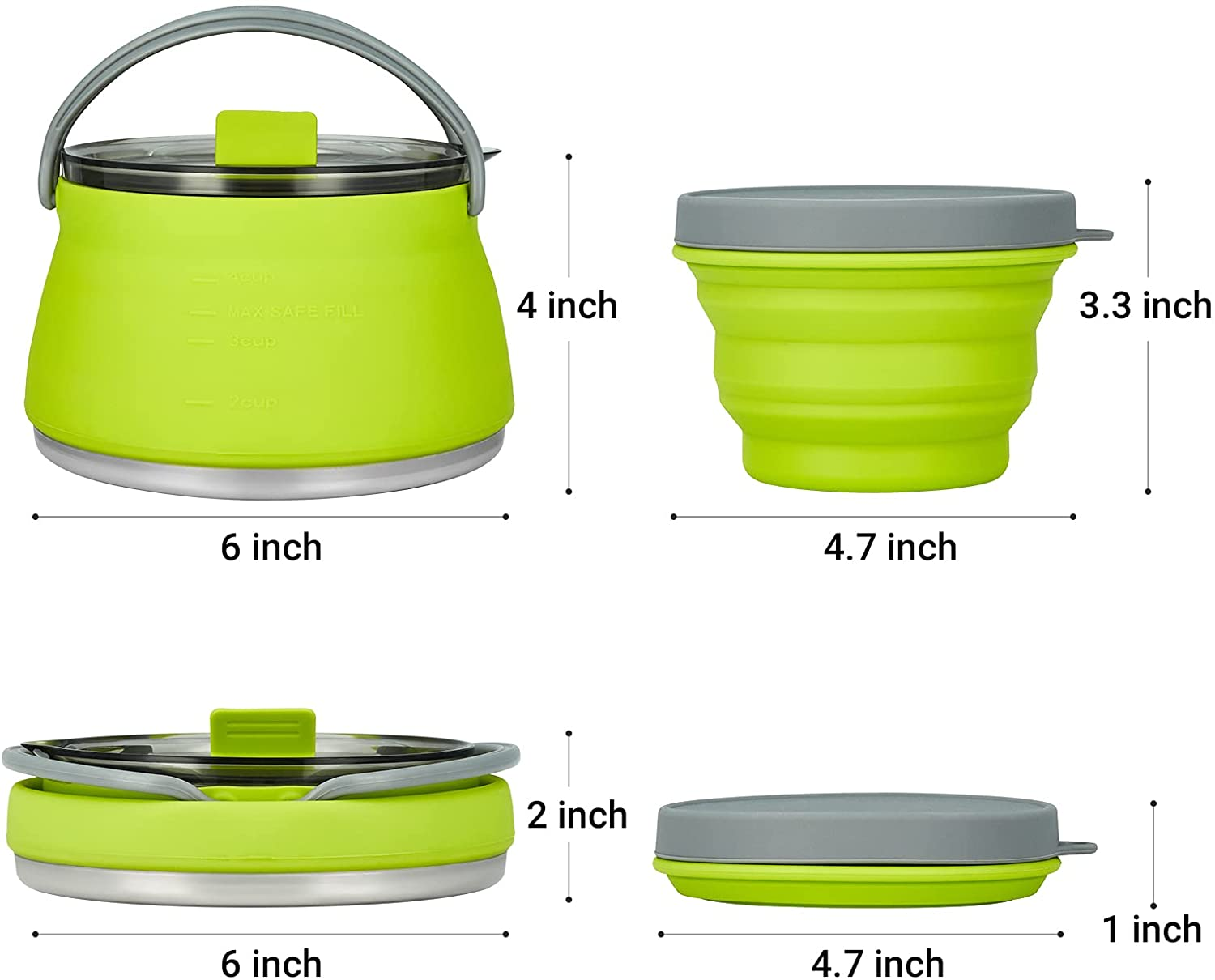 Open Fire Portable coffee tea Camping Silicone Collapsible Travel Kettle