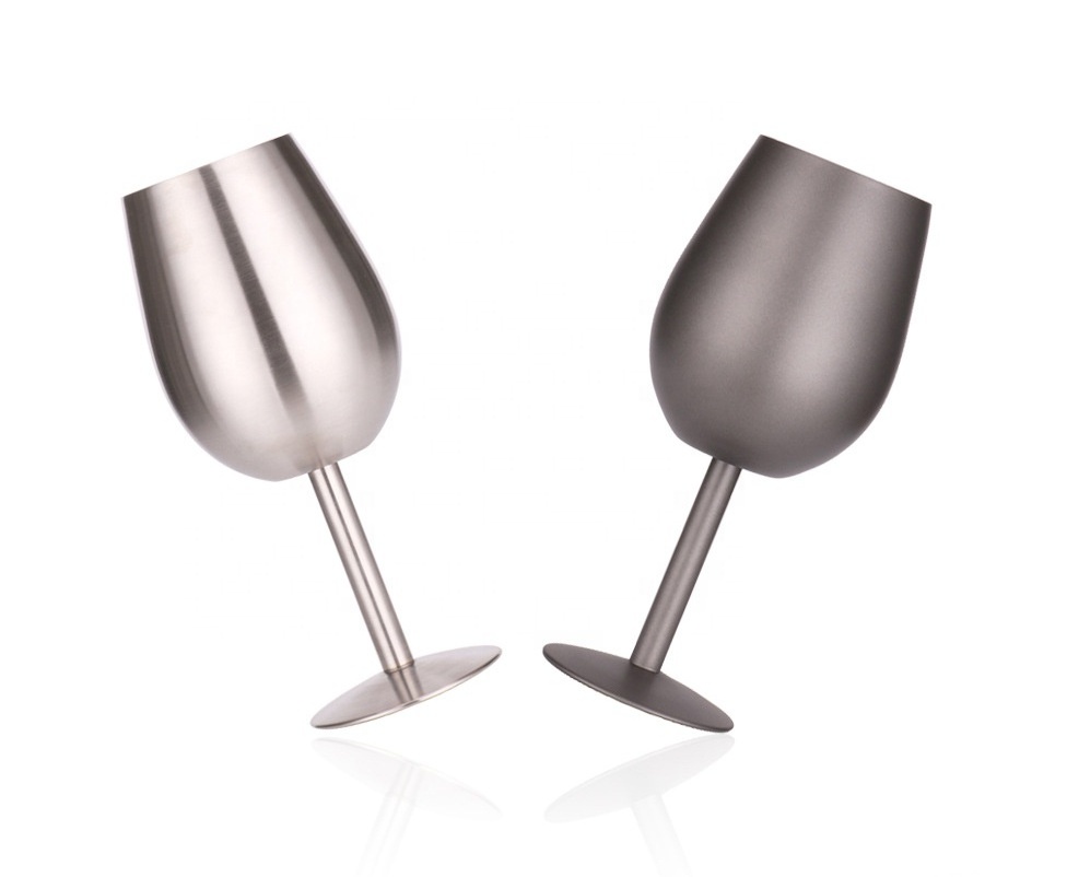 Customized logo wholesale double wall goblet cups stainless steel wine glass goblet with lid