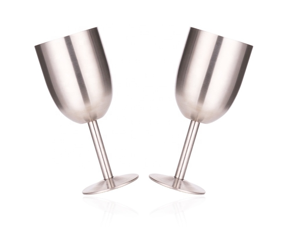 Customized logo wholesale double wall goblet cups stainless steel wine glass goblet with lid