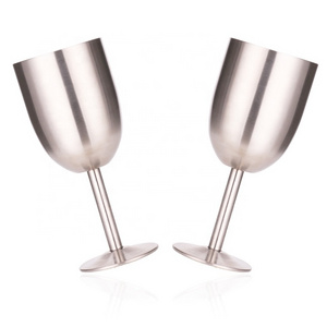 Customized logo wholesale double wall goblet cups stainless steel wine glass goblet with lid