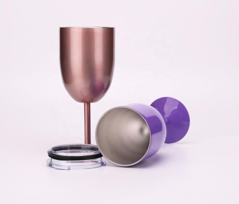 Customized logo wholesale double wall goblet cups stainless steel wine glass goblet with lid