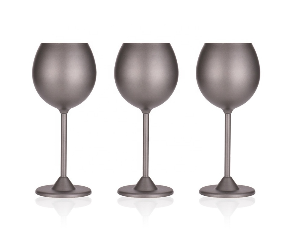 Customized logo wholesale double wall goblet cups stainless steel wine glass goblet with lid