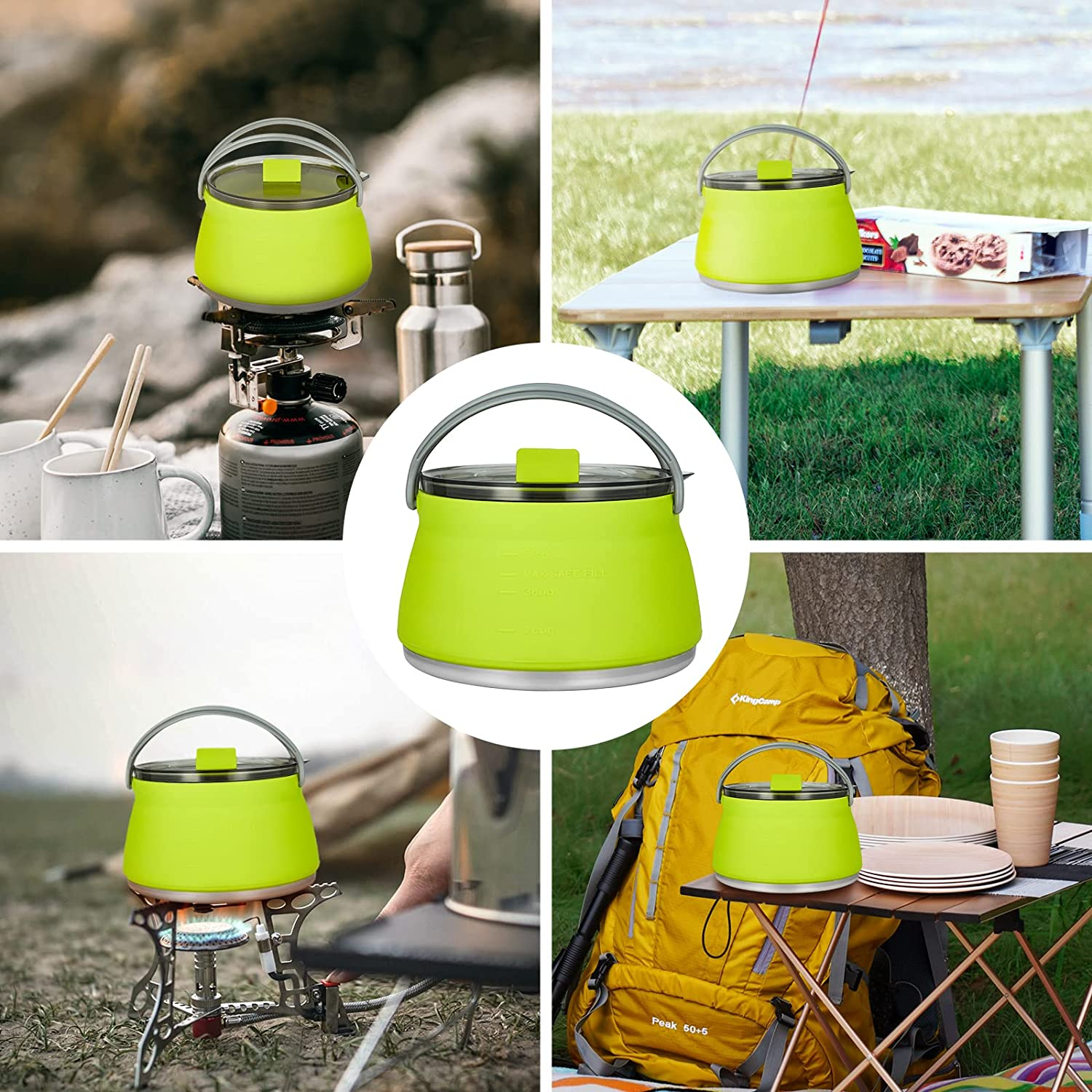 Open Fire Portable coffee tea Camping Silicone Collapsible Travel Kettle