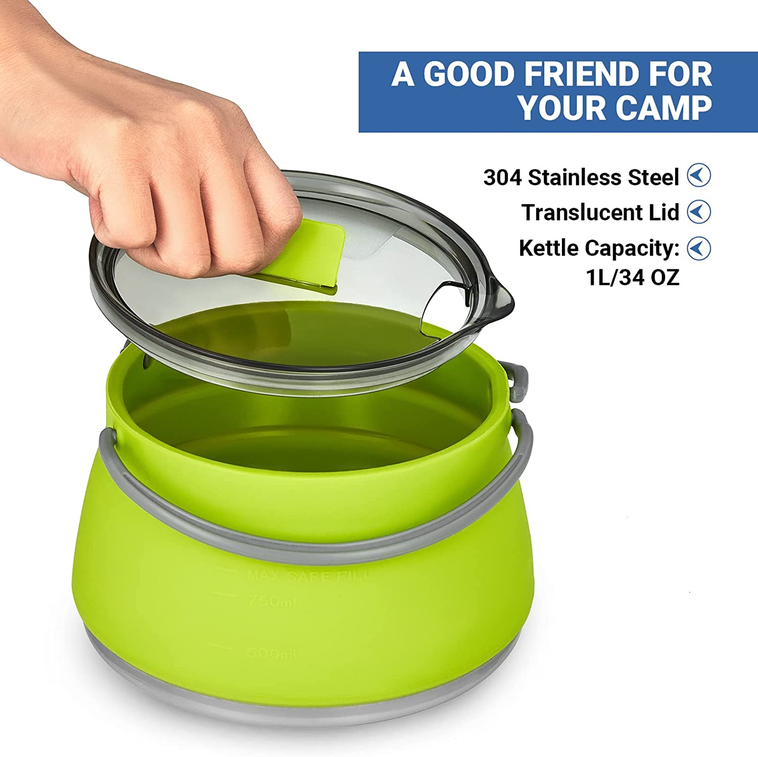 Open Fire Portable coffee tea Camping Silicone Collapsible Travel Kettle