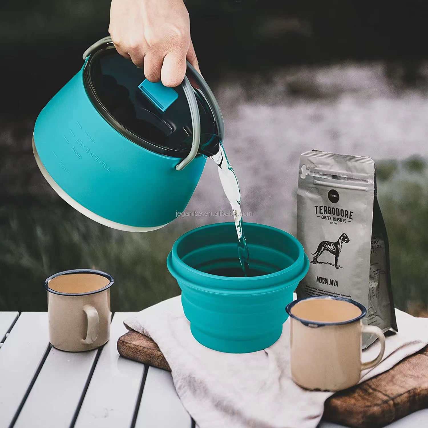 Open Fire Portable coffee tea Camping Silicone Collapsible Travel Kettle