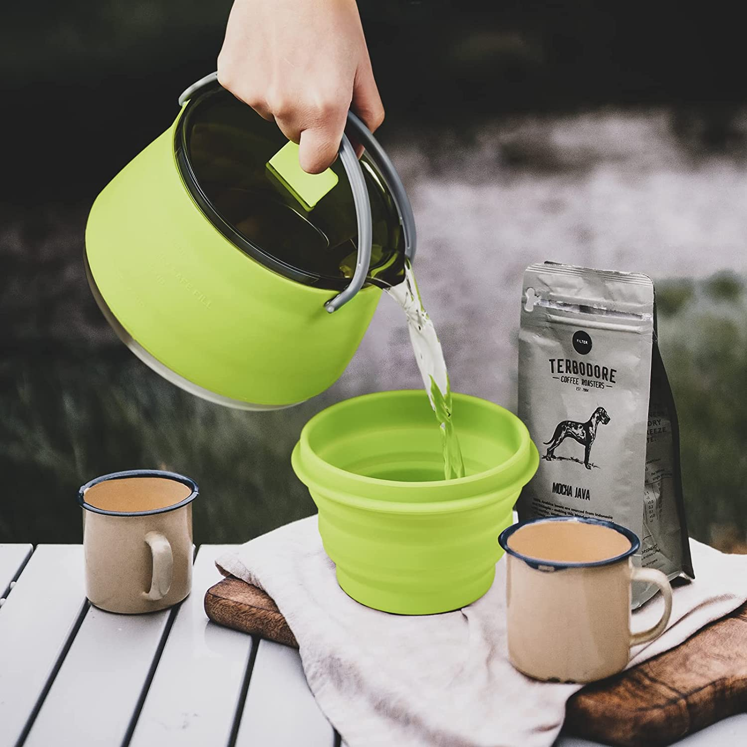 Open Fire Portable coffee tea Camping Silicone Collapsible Travel Kettle