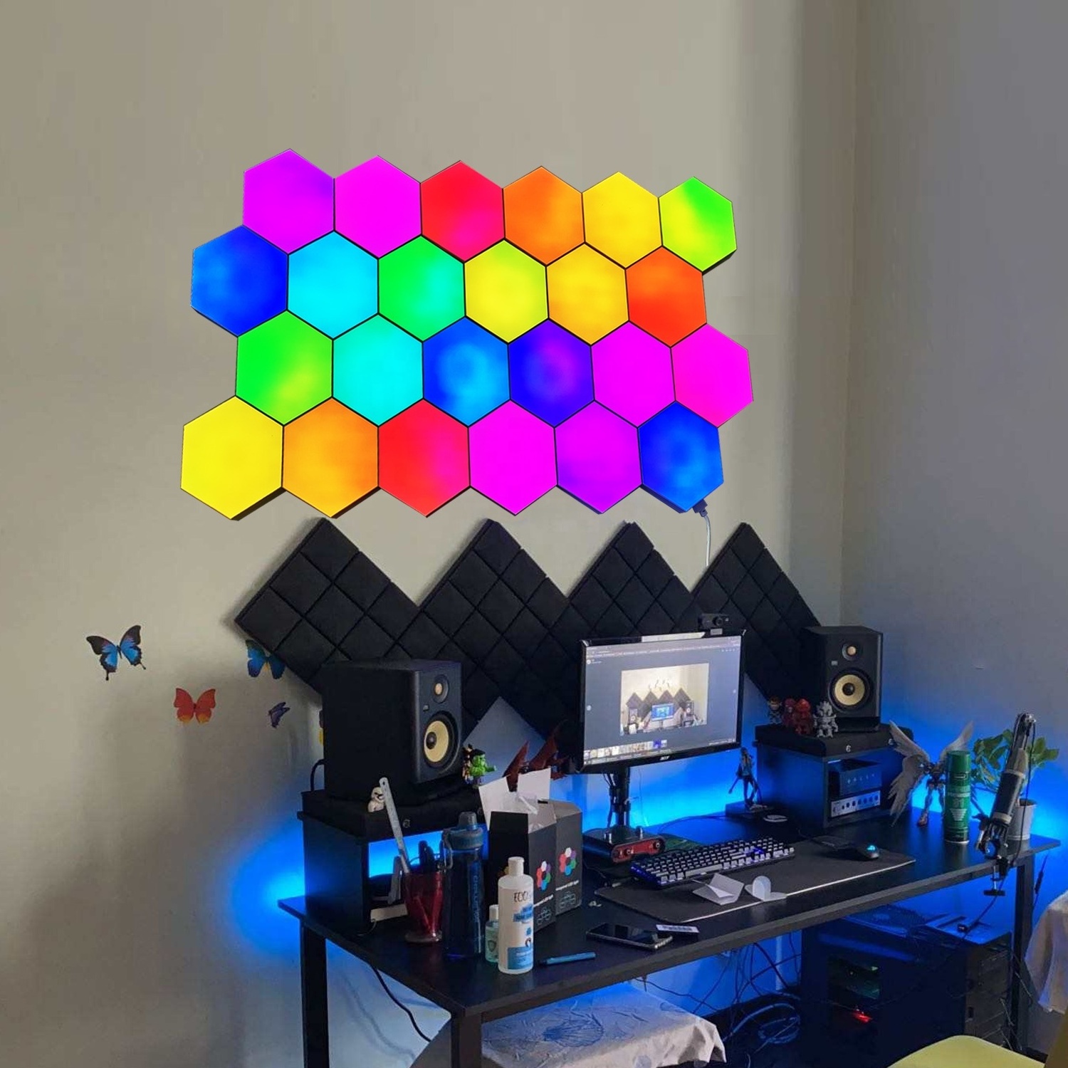 RGB Quantum Light Smart Hexagon Lights Led Hexagonal Modular Lighting Remote +App Controlled +Switch Button 3 in 1 model JE-Q07