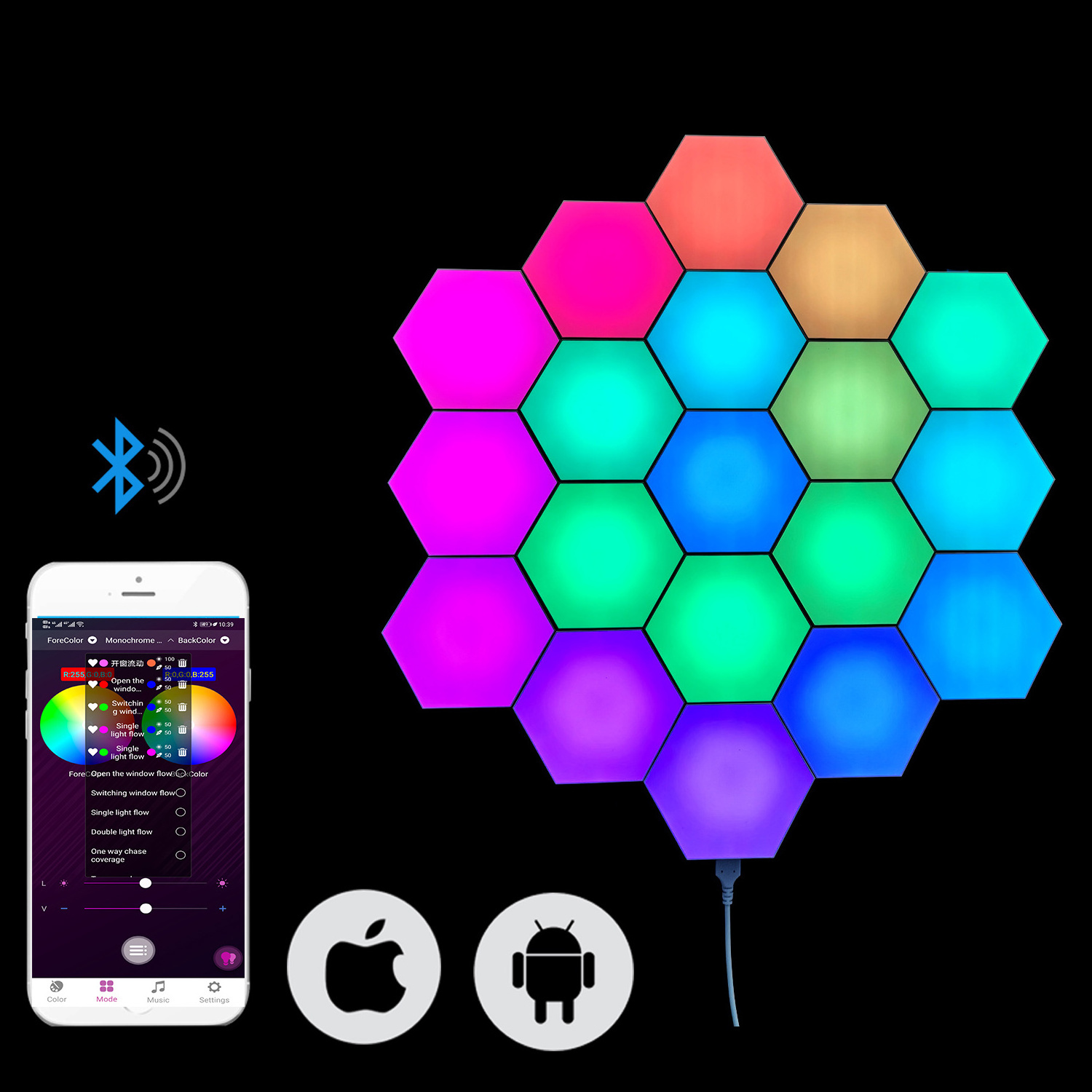 DIY Geometry Glide Wall Light Hexagon APP Controlled RGB Smart Hexagon Lights LED Gaming Night Lamp Sync With Music for Bedroom