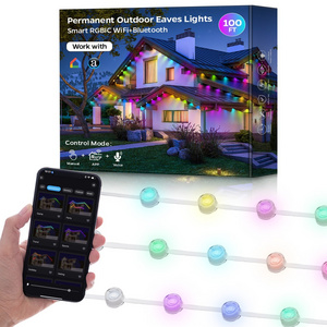 Hot Sale Christmas Lights IP67 Waterproof RGBIC LED Outdoor Eaves Light String WiFi App Controlled Holiday Garden Point Lights