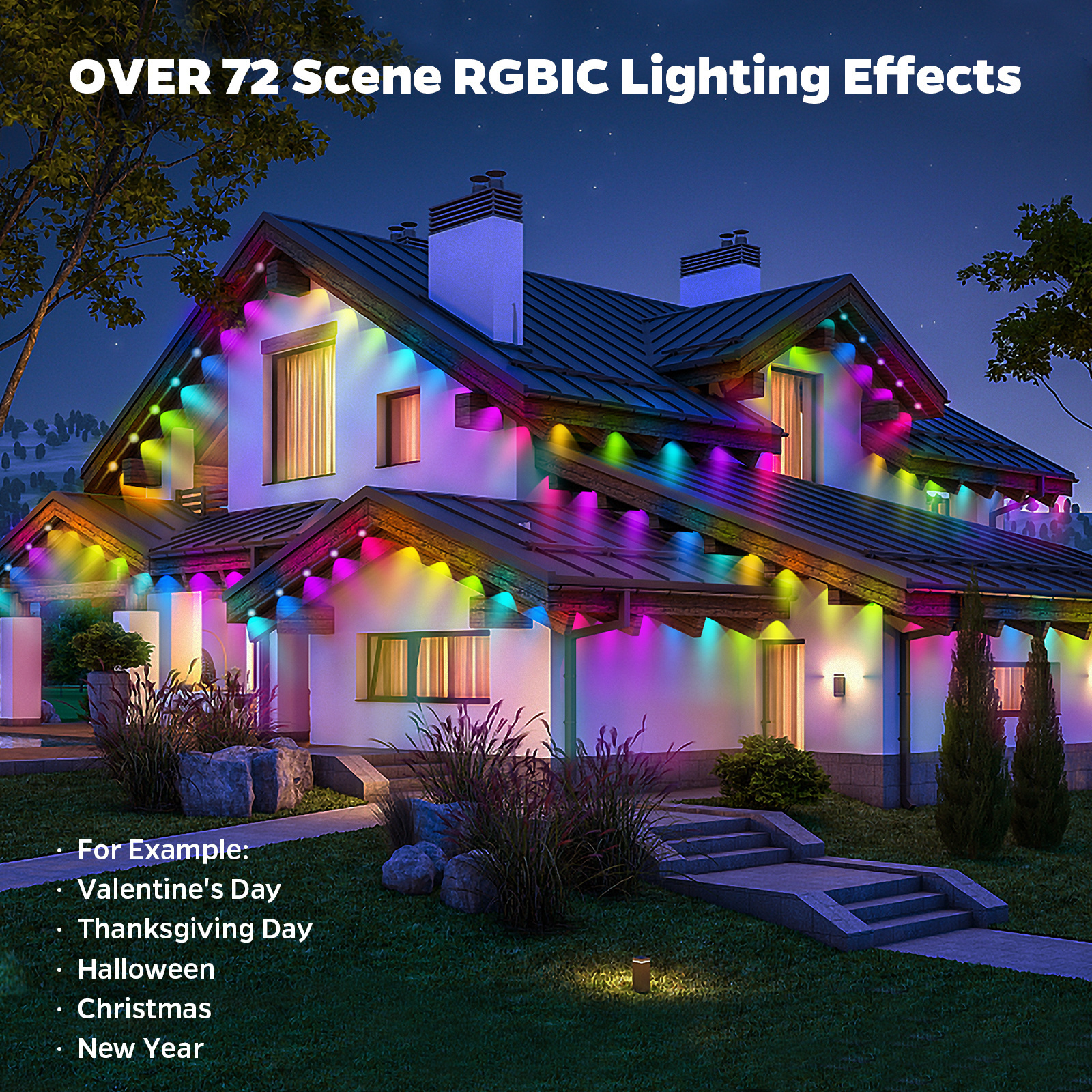 Hot Sale Christmas Lights IP67 Waterproof RGBIC LED Outdoor Eaves Light String WiFi App Controlled Holiday Garden Point Lights