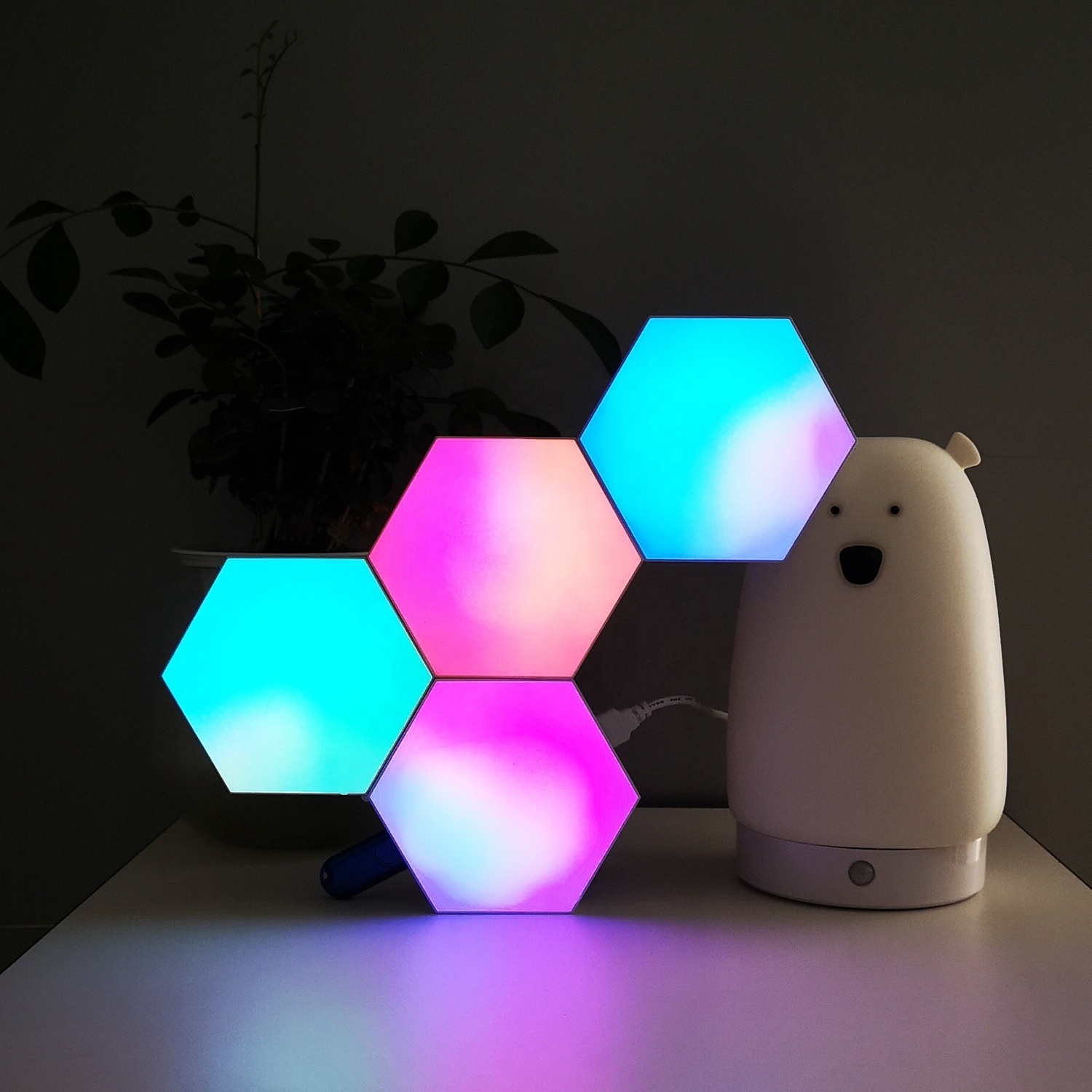 RGB Quantum Light Smart Hexagon Lights Led Hexagonal Modular Lighting Remote +App Controlled +Switch Button 3 in 1 model JE-Q07