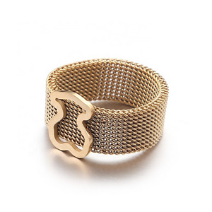 Fashion Jewellery Women Wedding Bear Shaped Ring Stainless Steel Gold Mesh Ring