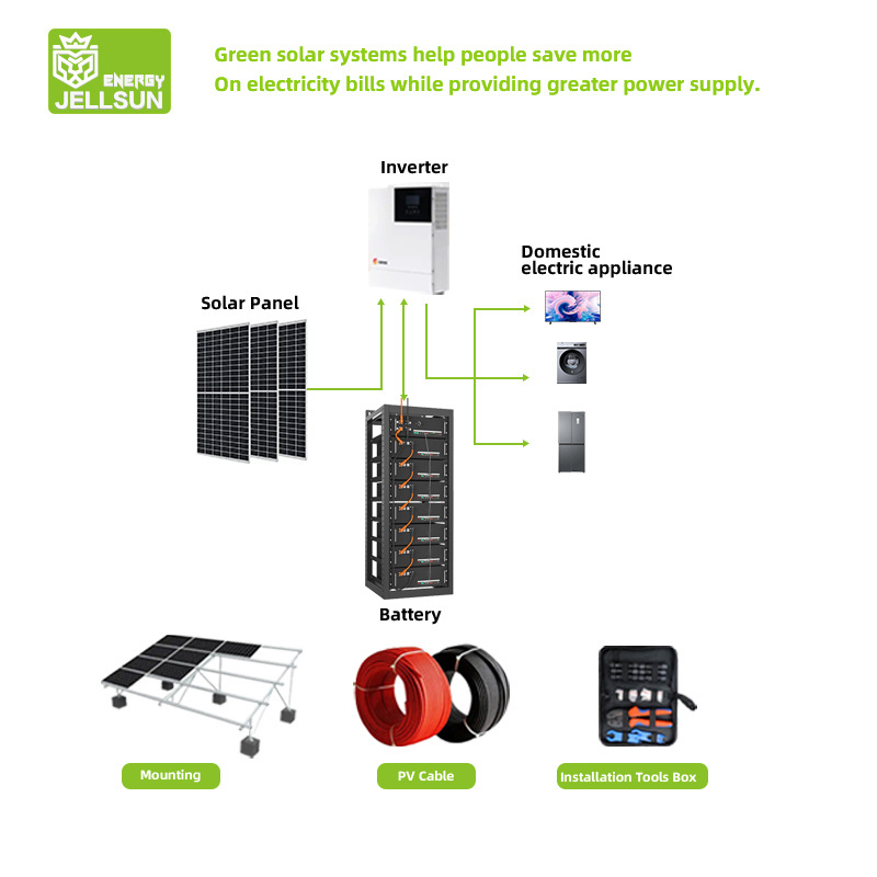 JELLSUN all in one 5000w Solar Panels 5kw 8kw 10kw Solar System Model On Hybrid Grid 5000 Watt Full Set Complete Kit