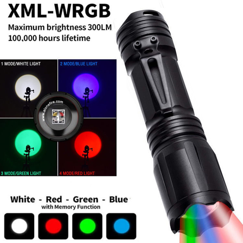 Multi-Functional Telescopic Zoom 4 Color Tactical LED flashlight USB Rechargeable Astronomy Hunting Fishing UV Check Torch light