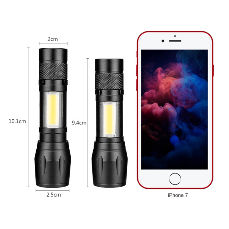 High Power Pocket 2 IN 1 LED Flashlight Zoom tactical Mini size telescopic portable Torch with pen clip outdoor camping