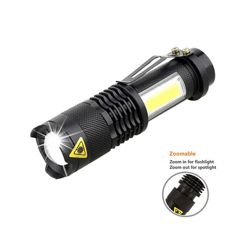 High Power Pocket 2 IN 1 LED Flashlight Zoom tactical Mini size telescopic portable Torch with pen clip outdoor other camping