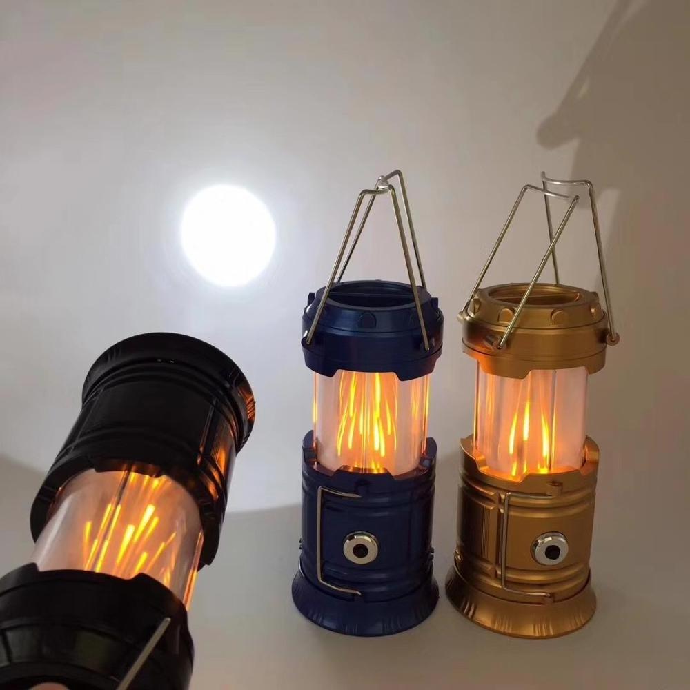 Hot Sale 2 in 1 LED flame telescopic camping lantern 3xAA power supplies Emergency Lamp Outdoor Portable camping Lantern