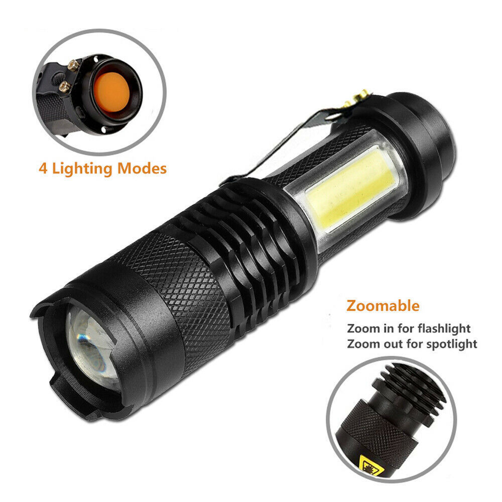 High Power Pocket 2 IN 1 LED Flashlight Zoom tactical Mini size telescopic portable Torch with pen clip outdoor other camping