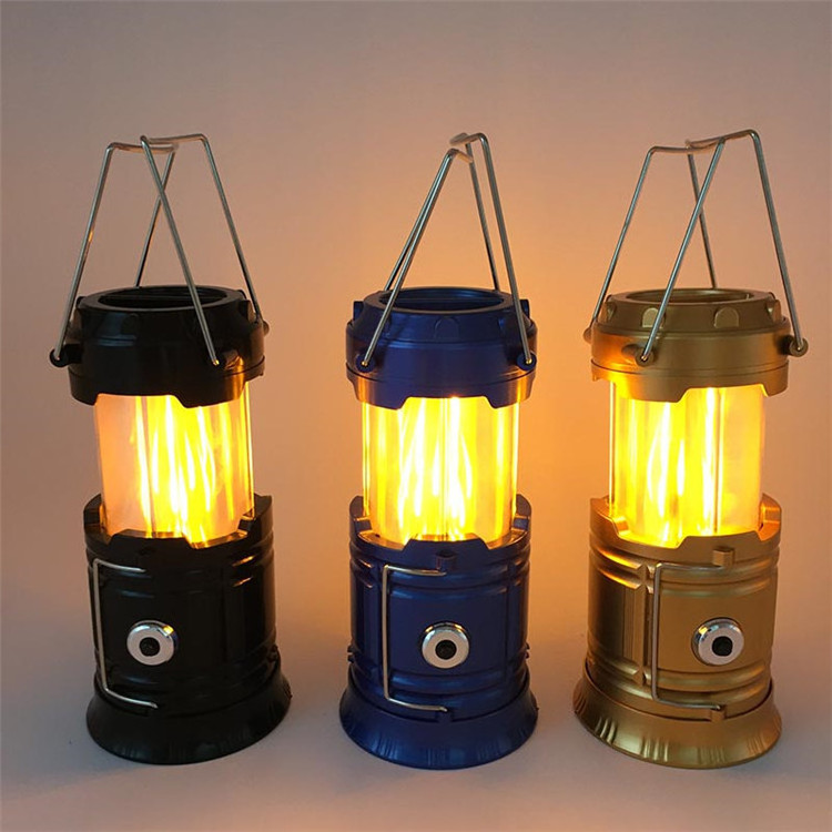 Hot Sale 2 in 1 LED flame telescopic camping lantern 3xAA power supplies Emergency Lamp Outdoor Portable camping Lantern