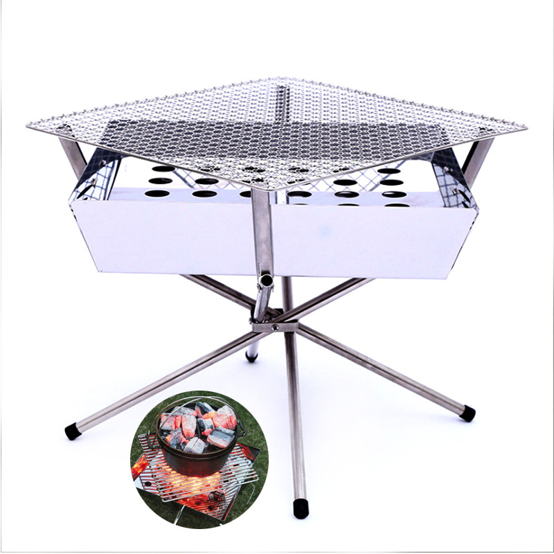 Foldable Stainless Steel Wood Burning Camping equipment Tabletop Charcoal Fire Pit Grill