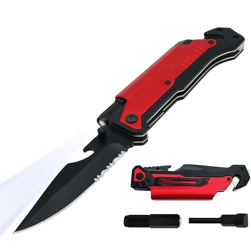 Multi Functions Flint lighter clip torch cutter bottle opener Survival Knife