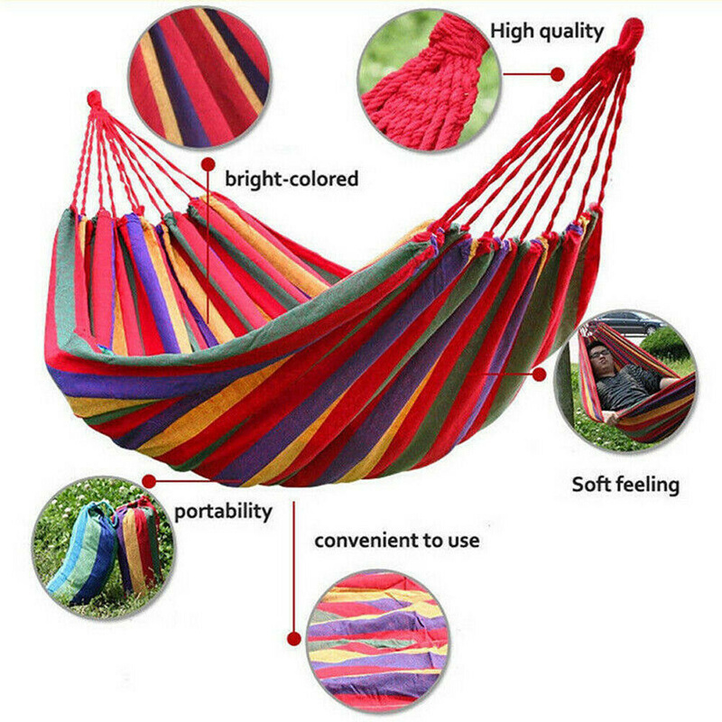 Portable Rainbow 2 Person Outdoor Camping Garden Beach Travel Canvas Hammock