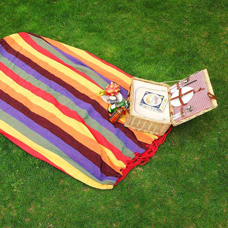 Portable Rainbow 2 Person Outdoor Camping Garden Beach Travel Canvas Hammock