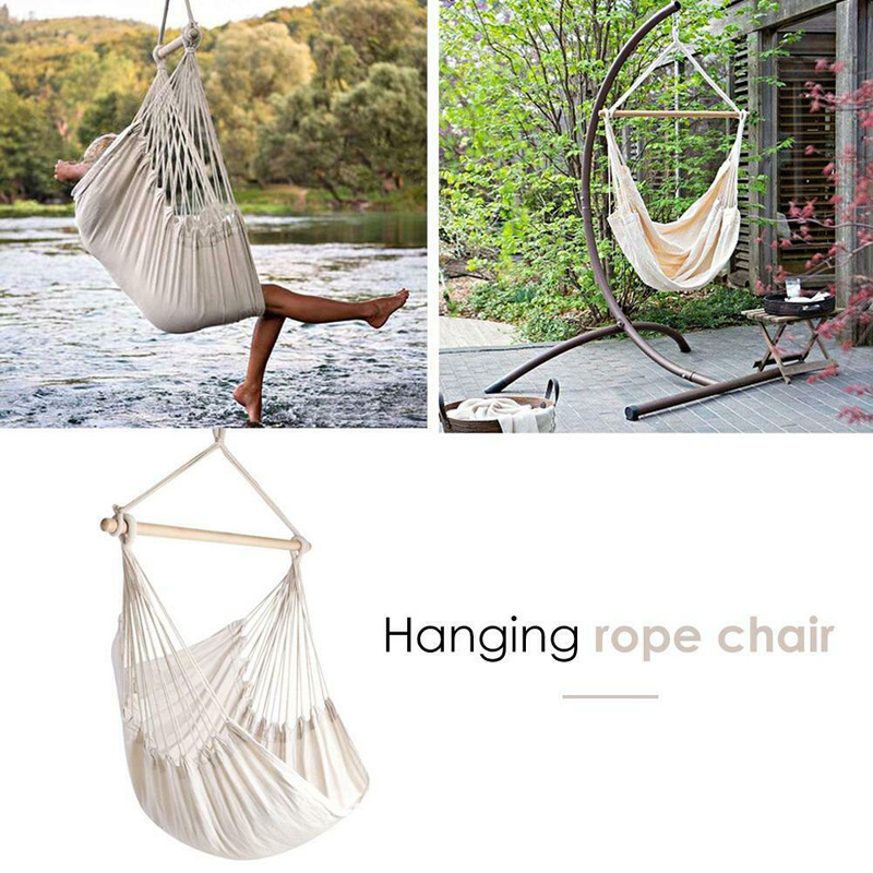 Portable Top Seller White Color Hanging Rope Hammock Chair Swing Seat Patio Hammocks Camping Outdoor Hammock Swing Chair