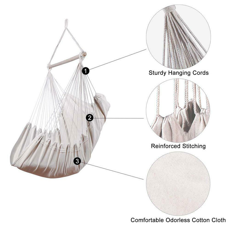 Portable Top Seller White Color Hanging Rope Hammock Chair Swing Seat Patio Hammocks Camping Outdoor Hammock Swing Chair