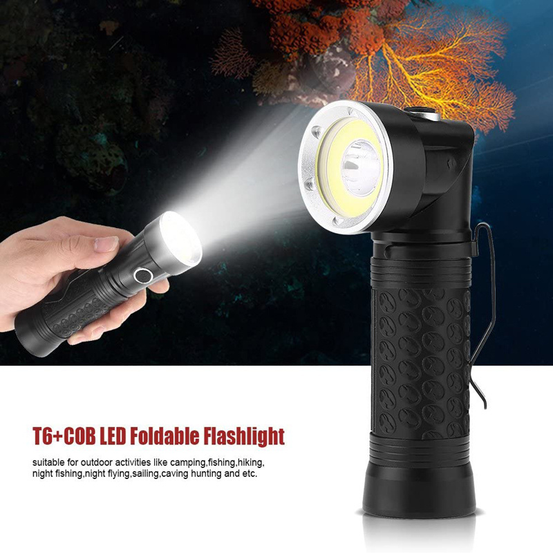 Powerful Tactical T6+COB LED Flashlight Foldable Magnetic Tail 90 Degree Folding Work Light LED Inspection Light Camping gear