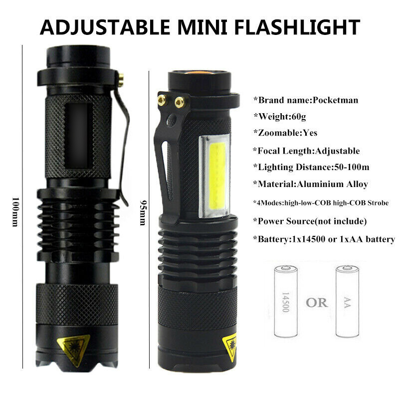 High Power Pocket 2 IN 1 LED Flashlight Zoom tactical Mini size telescopic portable Torch with pen clip outdoor other camping