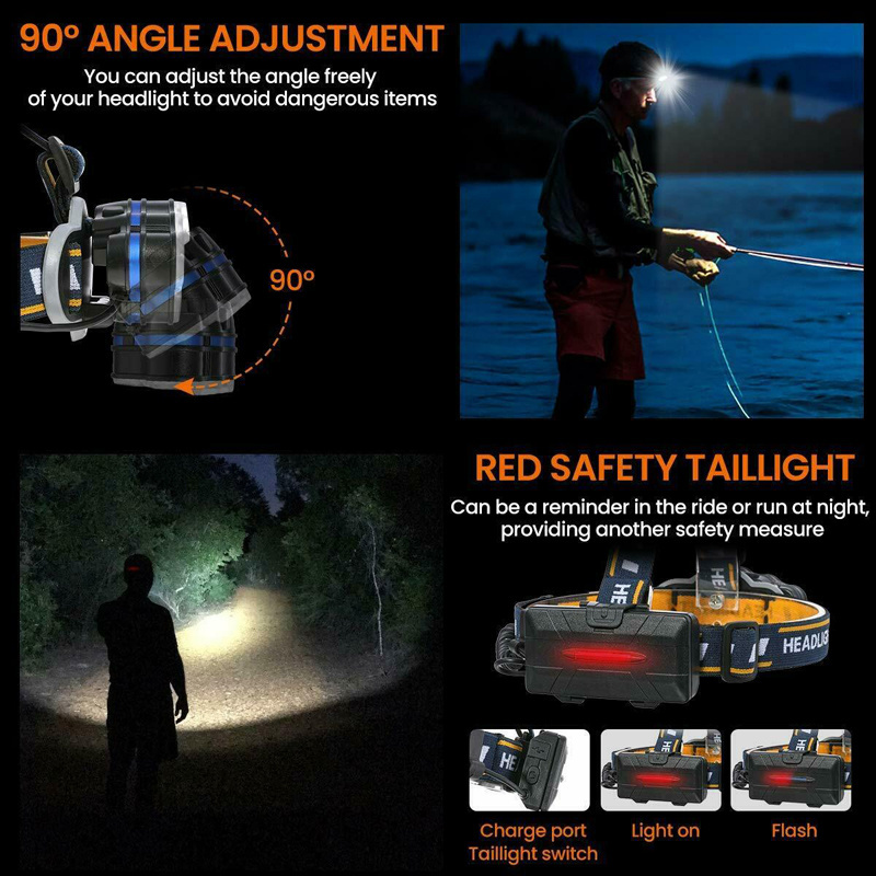 Ultra bright Headlamp rechargeable 8LED headlight Red COB Warning headlamp Flashlight Hunting lamp Fishing head torch light