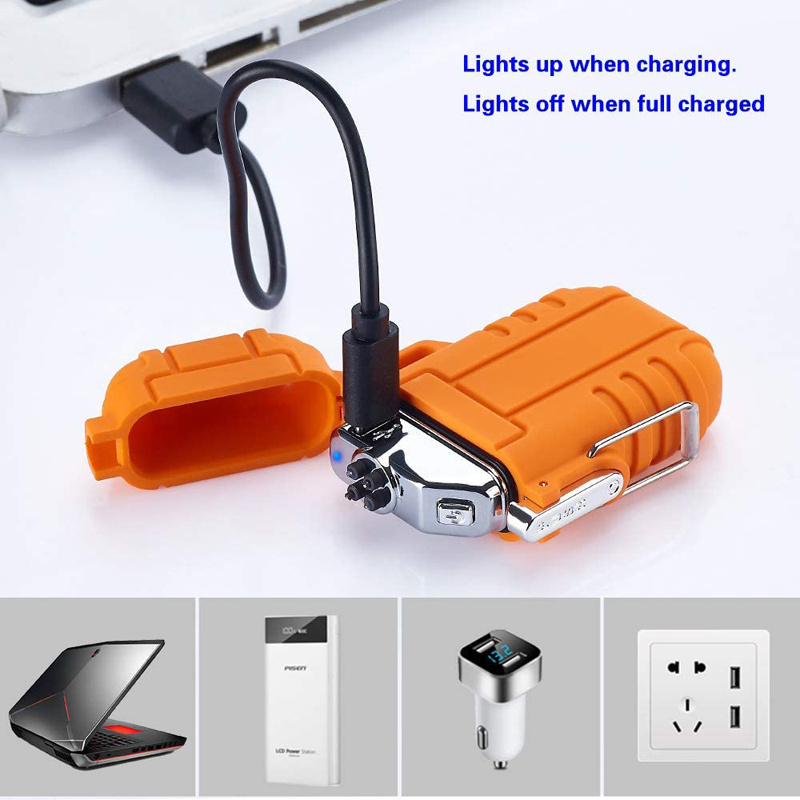 Popular Waterproof Dual ARC USB Rechargeable Windproof Outdoor Electric Lighter  Camping Survival Tactical Lighter